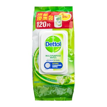 DETTOL - ANTI-BACTERIAL MULTI-PURPOSE WET WIPES - GREEN APPLE - 120'S