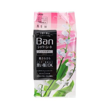 獅王(平行進口) - BAN 清爽爽身粉濕巾-白色花香 - 36'S
