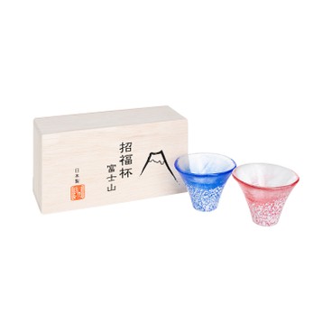 TOYO SASAKI - MT.FUJI SAKE GLASS BLUE & RED PAIR WITH WOODEN BOX - SET