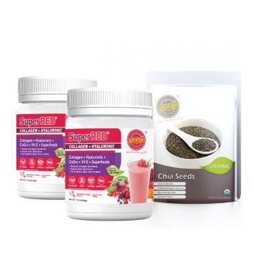 SUPERFOOD LAB - SUPERRED COLLAGEN + HYALURONIC X2 SET (FREE ORGANIC CHIA SEEDS) - 300G+300G+200G