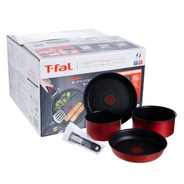 T-FAL - STAINLESS FRYING PAN 9P SET 26,24,16,20cm GLASS LID 16&20cm, SEAL LID 16&20cm AND HANDLE - SET
