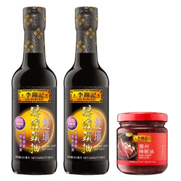 LEE KUM KEE - DOUBLE DELUXE SOY SAUCE+ CHIU CHOW CHILI OIL - 500MLX2 + 85G