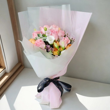 Flower Reservation - Flower Bouquet (Pink Rose, Small Rose, Limei, Campanula, Leaf Flower & others) [GF00151] - PC