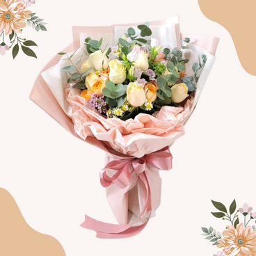 Flower Reservation - Grand Floral & Gift Shop - Flower Bouquet (Champagne Rose, Small Roses, Wind Chimes, - PC