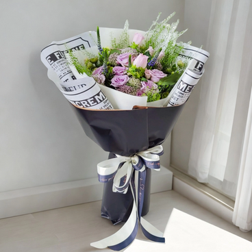 Flower Reservation - Grand Floral & Gift Shop - Flower Bouquet (Purple Rose, Red Flower, BB Grass, Nouse Tail, - PC