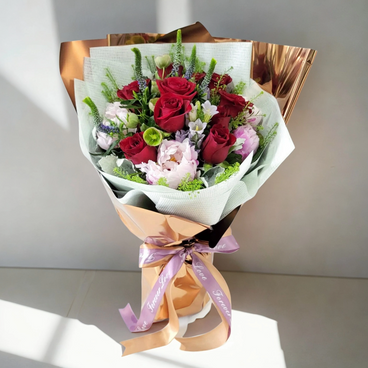 Flower Reservation - Flower Bouquet (Red Rose, Peony, Mousetail, Campanula, BB Grass & Silverleaf) [GF00147] - PC