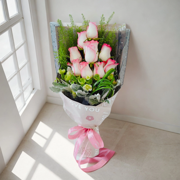 Flower Reservation - Flower Bouquet (Pink Rose, BB Grass, Silver Leaf Chrysanthemum & Iron Chopsticks) [GF00146] - PC