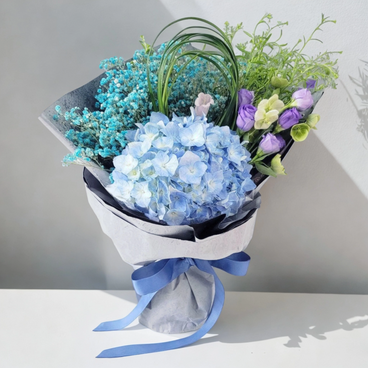 Flower Reservation - Flower Bouquet (Blue Hydrangea, Baby's Breath, Bellflower, Christmas Rose - PC