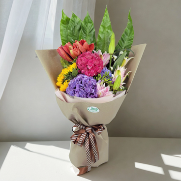 Flower Reservation - Grand Floral & Gift Shop - Flower Bouquet (Hampaea, Hydrangea, Sunflower, Pink Lily, - PC