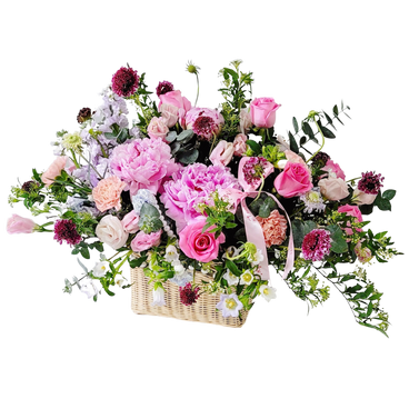 Flower Reservation - Grand Floral & Gift Shop - Flower Basket (Peonies, Carnations, Roses, Bellflowers, Cordyceps) - PC