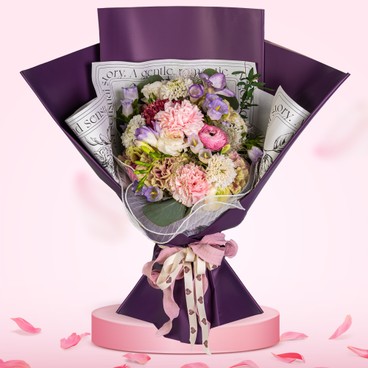 Flower Reservation - Flower Bouquet (9 Carnations, Platycodon, Campanula, Peony, Fountain Grass, Mina leaf) [GF00120] - PC