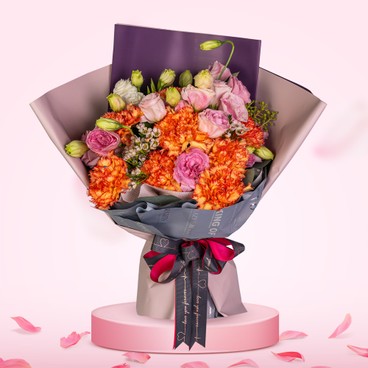 Flower Reservation - Flower Bouquet (9 Carnations, Platycodon, Wintersweet, Small football, Mina leaves) [GF00119] - PC