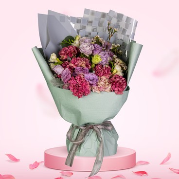 Flower Reservation - Flower Bouquet (12 Carnations, Platycodon, Wintersweet, Small football, Freesia, Mina leave - PC