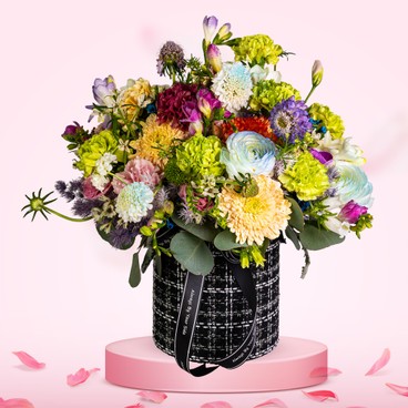 Flower Reservation - Flower Basket (Carnation, Sun flower, Small Peony, Larkspur, Freesia, Big Eucalyptus - PC