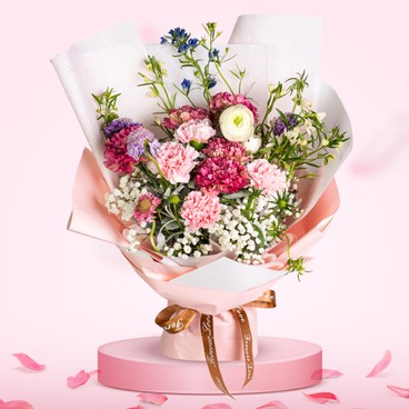 Flower Reservation - Flower Bouquet (9 Carnations, Cordyceps, Gypsophila, Little Delphinium and Others) [GF00109] - PC