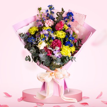 Flower Reservation - Flower Bouquet (9 Carnations, Little Delphinium, Big Eucalyptu & Fragrant Snow Blue) [GF00107] - PC