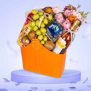 Flower Reservation - Flowers & Fruits Gift Basket (Small Bouquet, Liqueur & Fruits) [GF00105] - PC