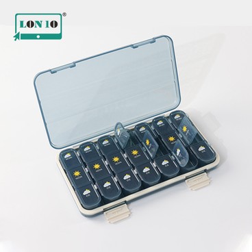 LON10 - 21 grid medicine box - detachable 3 grid portable sub packaging medicine box -21 grid blue (QBE) - PC