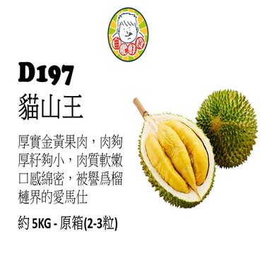 Enrich Food - 【預購優惠】馬來西亞D197貓山王(約5KG - 原果2-3個) - PC