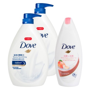 DOVE - BEAUTY NOURISHING BATH FREE WHITE PEACH BODY WASH BUNDLE - 1LX2+200G