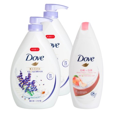 DOVE - LAVENDER HYDRATION BODY WASH FREE WHITE PEACH BODY WASH BUNDLE - 1LX2+200G