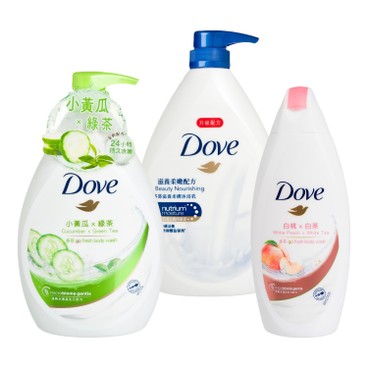DOVE - BEAUTY NOURISHING BATH AND AQUA BODY WASH FREE WHITE PEACH BODY WASH BUNDLE - 1LX2+200G