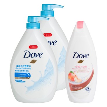 DOVE - GENTLE EXFOLIATING BODY WASH FREE WHITE PEACH BODY WASH BUNDLE - 1LX2+200G