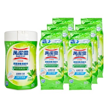 KAO MAGICLEAN - DISPOSABLE WET WIPE-BOTTLE AND REFILL (GREEN TEA) SET - 80'S+80'SX6