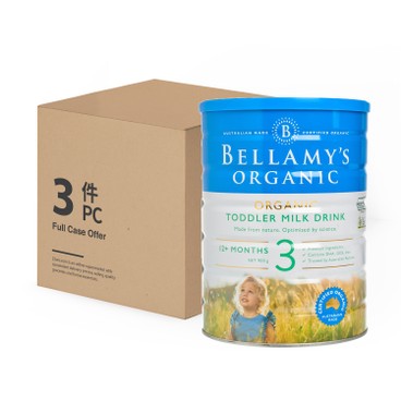 BELLAMY'S ORGANIC - STEP 3 TODDLER MILK DRINK CASE - 900GX3