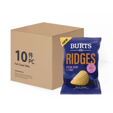 BURTS - 英國手工波浪薯片 - 海陸牛扒鮮蝦味 - 原箱 - 150G X 10'S