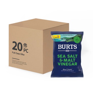 BURTS - SEA SALT & MALT VINEGAR HAND COOKED BRITISH POTATO CHIPS - CASE OFFER - 40G X 20'S