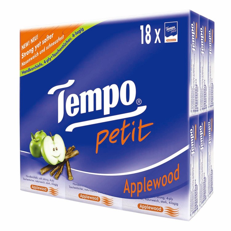 TEMPO - 迷你紙手巾-蘋果木香味 - 18'S