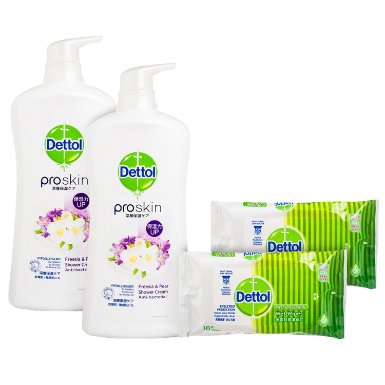 DETTOL - PROSKIN SHOWER CREAM FREESIA & PEAR(FREE HAND WASH/WET TISSUE-RANDOM ONE) - 950GX2
