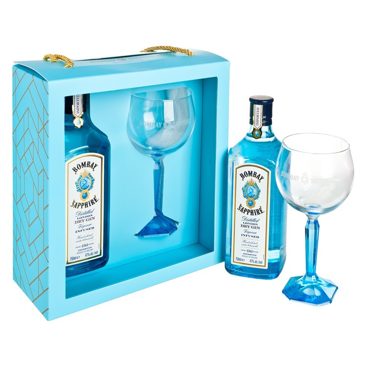 BOMBAY SAPPHIRE - LONDON DRY GIN VALUE PACK (WITH MINIATURE / GLASS) - 750ML