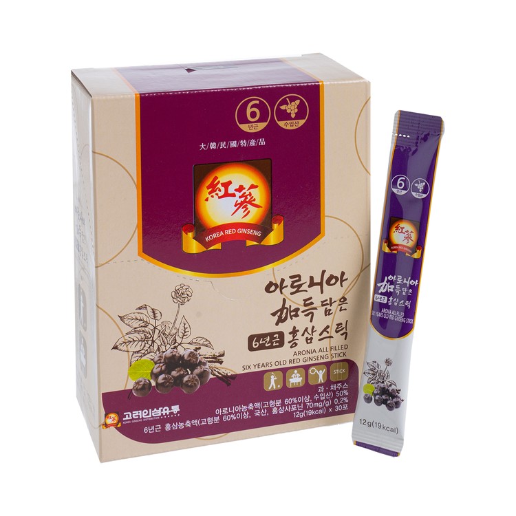 KOREA GINSENG DISTRIBUTION - ARONIA ALL FILLED SIX YEARS OLD RED GINSENG STICK - 12GX30