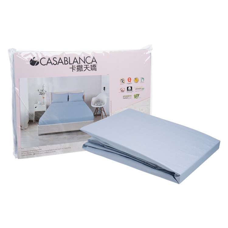 CASABLANCA卡撒天嬌 - 單人-900針純色純棉系列(床笠連枕袋)-淺藍色 - PC