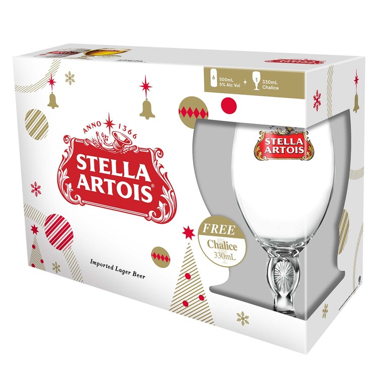 STELLA ARTOIS - GIFT PACK - BEER (KING CANS) WITH COLLECTABLE CHALICE - 500MLX6 + PC