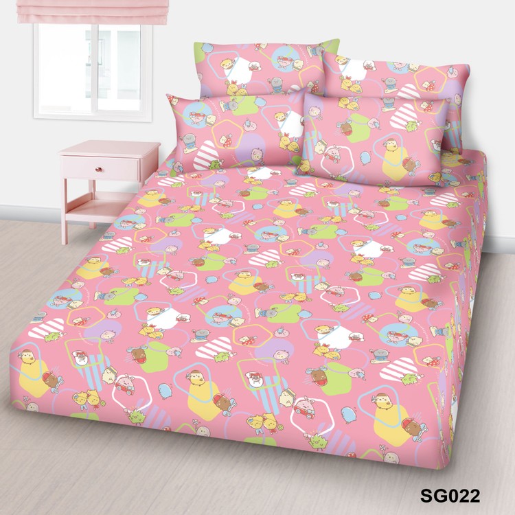 Cherry 床上用品 - 高密度純棉卡通系列 (床笠+枕袋) - 角落小夥伴-5尺加大 #SG022-60FD - SET