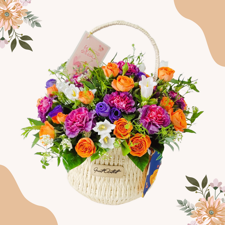 Flower Basket (Carnation, Small rose, Bellflower & Small Hydrangea)  [GF00124] PC