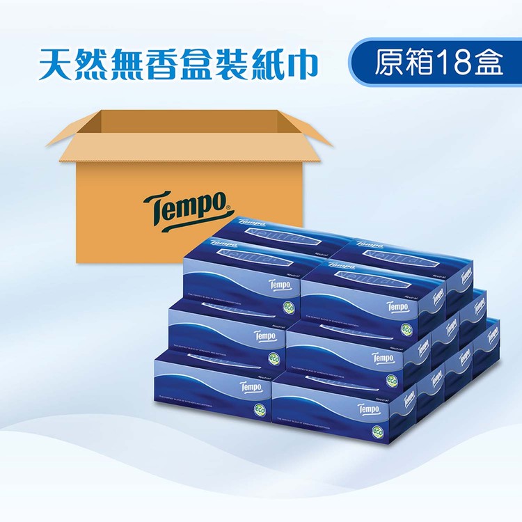 TEMPO - FACIAL BOX TISSUE-NEUTRAL (FULL CASE SINGLE BOX) - 18'S